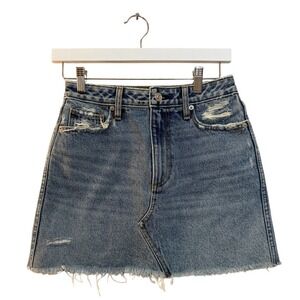 Abercrombie & Fitch Zoe Denim Skirt Womens 2 Blue Distressed A-Line Mini Raw Hem
